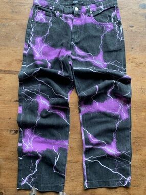 Jaded Black Denim Pants with Purple Lightning Print